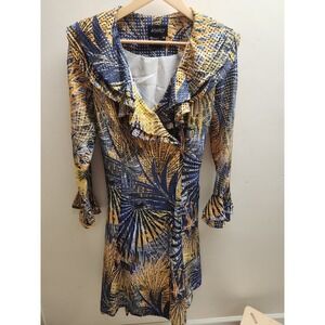 ASHRO Women's Wrap Dress Long Sleeve Tropical Print Ruffle Size 8
